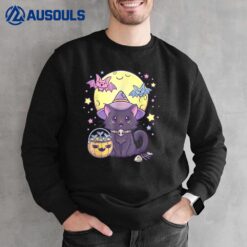 Kawaii Pastel Goth Cute Creepy Halloween Black Cat Witch Hat Sweatshirt