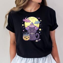 Kawaii Pastel Goth Cute Creepy Halloween Black Cat Witch Hat T-Shirt