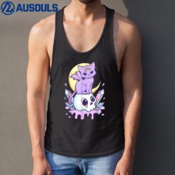 Kawaii Pastel Goth Cute Creepy Witchy Cat and Skull Tank Top