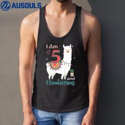 Kids 5th Birthday I Am 5 Years Old And Llamazing Llama Girl ns Tank Top