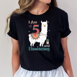Kids 5th Birthday I Am 5 Years Old And Llamazing Llama Girl ns T-Shirt