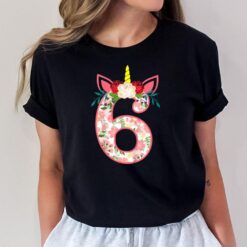Kids 6 Year Old Gifts 6th Birthday Girls Unicorn Face Flower T-Shirt