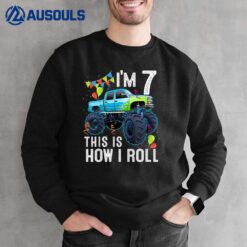 Kids 7 Year Old Gifts 7th Birthday Boy Kids Toddler Monster Truck Sweatshirt