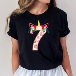 Kids 7 Year Old Gifts 7th Birthday Girls Unicorn Face Flower T-Shirt