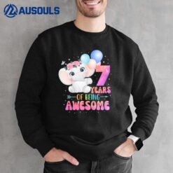 Kids 7 Years Of Being Awesome Cute Elephant 7th Birthday Girl Sweatshirt