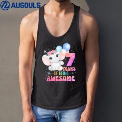 Kids 7 Years Of Being Awesome Cute Elephant 7th Birthday Girl Tank Top