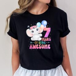 Kids 7 Years Of Being Awesome Cute Elephant 7th Birthday Girl T-Shirt