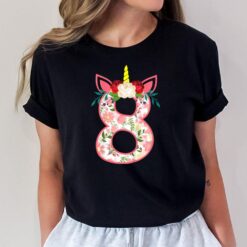 Kids 8 Year Old Gifts 8th Birthday Girls Unicorn Face Flower T-Shirt