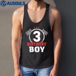 Kids Birthday Boy 3 Three Race Car 3rd Birthday Racing Car Driver Tank Top