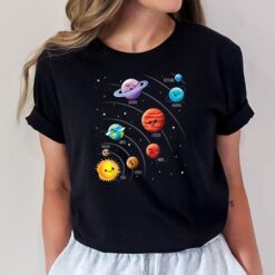 Kids Colorful Solar System Cute Anime Planets Space T-Shirt