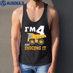 Kids Four 4yr 4th Birthday Construction Boy 4 Years Old Tank Top