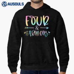 Kids Four and Fabulous 4 Year Old Girls Birthday Tie Dye Hoodie