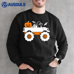 Kids Ghost Pumpkin Riding Monster Truck Lazy Halloween Costume Sweatshirt