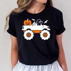 Kids Ghost Pumpkin Riding Monster Truck Lazy Halloween Costume T-Shirt