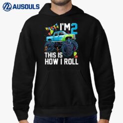 Kids I'm 2 This Is how I Roll Monster Truck 2nd Birthday Boys Hoodie