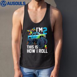 Kids I'm 2 This Is how I Roll Monster Truck 2nd Birthday Boys Tank Top
