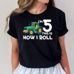 Kids I'm 5 This Is How I Roll Tractor 5 Year Old Birthday T-Shirt