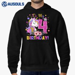 Kids Its My 4th Birthday Unicorn 4 Years Old Gift Girls Teens Hoodie