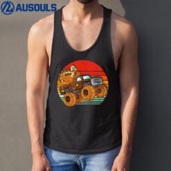 Kids Monster Truck Turkey Sunset Retro Thanksgiving Boys Toddler Tank Top