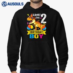 Kids Rawr I'm 2 2nd Birthday Dinosaur Boys Dino T Rex 2 Years Old Hoodie