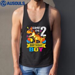 Kids Rawr I'm 2 2nd Birthday Dinosaur Boys Dino T Rex 2 Years Old Tank Top