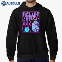 Kids Rollin Into 6 Bowling Bowler 6th Birthday Party Retro Girl Hoodie