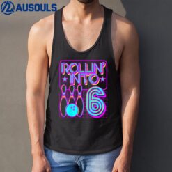 Kids Rollin Into 6 Bowling Bowler 6th Birthday Party Retro Girl Tank Top