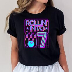 Kids Rollin Into 7 Bowling Bowler 7th Birthday Party For Kids T-Shirt