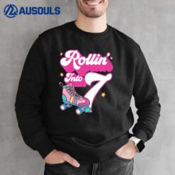 Kids Rollin' Into 7 Roller Skating 7th Birthday Bday Girl Skate Sweatshirt