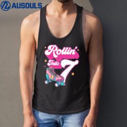 Kids Rollin' Into 7 Roller Skating 7th Birthday Bday Girl Skate Tank Top