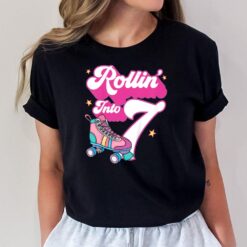 Kids Rollin' Into 7 Roller Skating 7th Birthday Bday Girl Skate T-Shirt