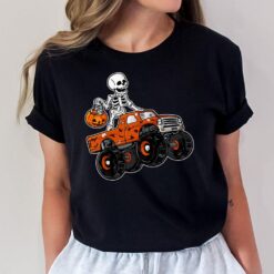 Kids Skeleton Riding Monster Truck Lazy Halloween Costume Pumpkin T-Shirt