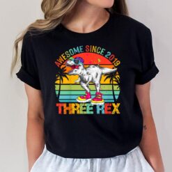 Kids Three Rex 3rd Birthday Boy Third Dinosaur Awesome Since 2019 T-Shirt