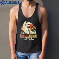 Kids Three a Saurus Birthday T Rex 3 Year Old Dino 3rd Dinosaur Tank Top