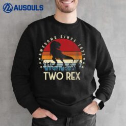 Kids Two Dinosaur 2 Years Old 2021 Two-Rex 2nd Birthday Sweatshirt