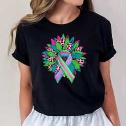 Leopard Sunflower Ribbon Metastatic Breast Cancer Awareness T-Shirt