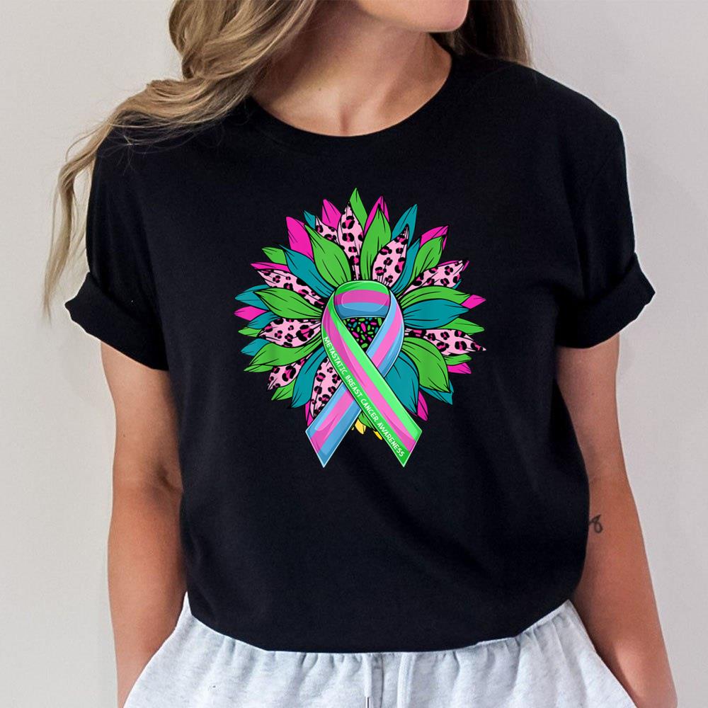 Leopard Sunflower Ribbon Metastatic Breast Cancer Awareness Unisex T-Shirt