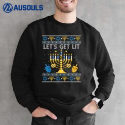 Let's Get Lit Chanukah Hanukkah Funny Christmas Ugly Sweater Sweatshirt