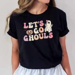 Let's Go Ghouls Halloween Retro Ghost Pumpkin Women Girls T-Shirt