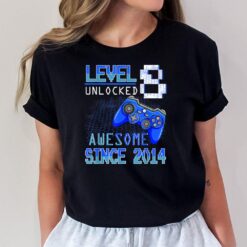 Level 8 Unlocked Awesome Since 2014 8th Birthday Gaming T-Shirt