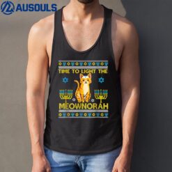 Light The Meownorah Jewish Cat Menorah Lover Ugly Chanukah Tank Top