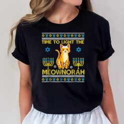 Light The Meownorah Jewish Cat Menorah Lover Ugly Chanukah T-Shirt