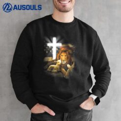 Lion And Lamb Cross Jesus Christ Sweatshirt