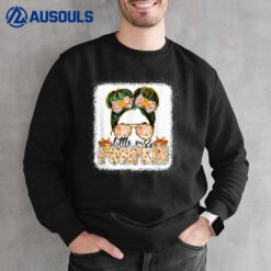 Little Miss Pumpkin Messy Bun Girl Fall Thanksgiving Sweatshirt