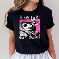 Live Fast Eat Trash  Funny Possum Racoon Retro Sunglasses T-Shirt