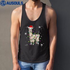 Llama Christmas Lights Led Funny Santa Hat Christmas Lover Tank Top