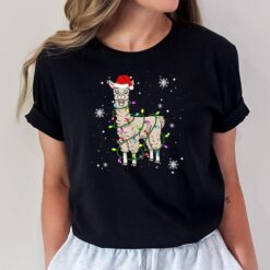 Llama Christmas Lights Led Funny Santa Hat Christmas Lover T-Shirt