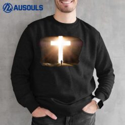 Man Running to Glowing Christian Cross of Jesus Christ Sweatshirt