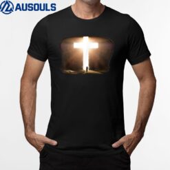 Man Running to Glowing Christian Cross of Jesus Christ T-Shirt