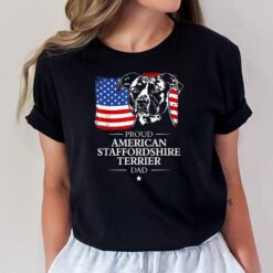 Mens Proud American Staffordshire Terrier Dad American Flag dog T-Shirt